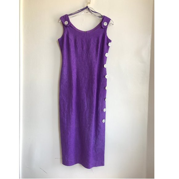 Vintage Dresses & Skirts - VINTAGE Santa Fe Midi Linen Purple Sheath Dress S
